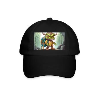 Green monster with horns - young cute little - Baseball Cap - black/black - Front