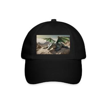 A realistic majestical green dragon is laying - Baseball Cap - black/black - Front