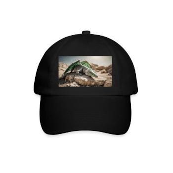 A realistic majestical green dragon is laying - Baseball Cap - black/black - Front
