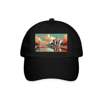 St. Basil's Cathedral, Moscow, Russia - Pixel Art - Baseball Cap - black/black - Front
