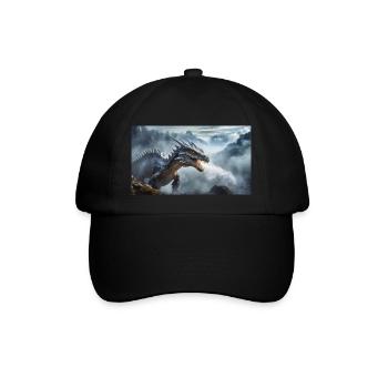 Ein realistischer böser dunkler Drache beim Erklimmen eines Nebels - Baseballkappe - Schwarz/Schwarz - Vorne