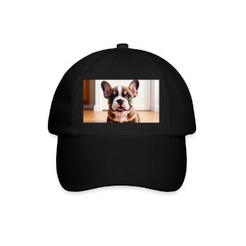 French Bulldog Welpe verspielt mit schönen Augen - Baseballkappe - Schwarz/Schwarz - Vorne