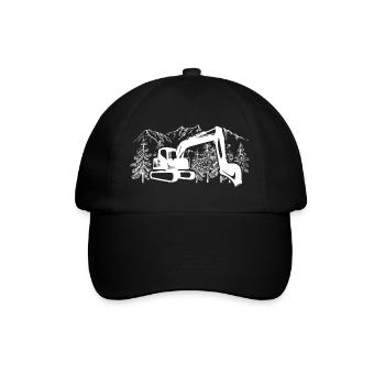 Excavator Silhouette Construction Equipment Operator Work - Baseball Cap - black/black - Front