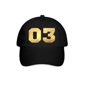 Nummer 3 Gold Glitter - 3. Jahrestag - Baseballkappe - Schwarz/Schwarz - Vorne