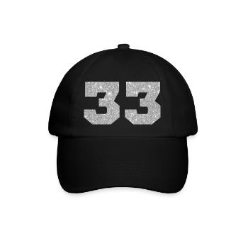 Number 33 Silver Glitter - 33rd Anniversary - Baseball Cap - black/black - Front