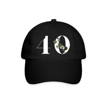 Number 40 Green Floral - 40th Floral Birthday - Baseball Cap - black/black - Front