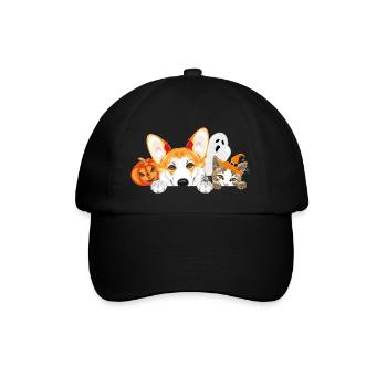 Peeking Corgi and cat with Halloween accessories - Baseball Cap - black/black - Front