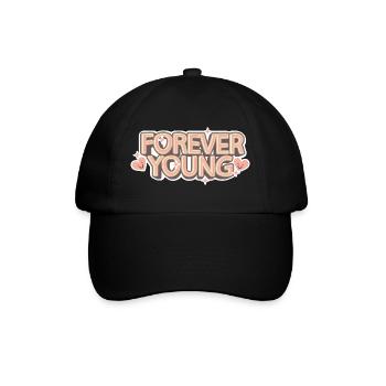 Forever Young – Verspielte Retro-Schrift - Baseballkappe - Schwarz/Schwarz - Vorne