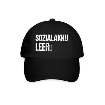 Sozialakku leer - Lustiger Spruch für Introverte - Baseballkappe - Schwarz/Schwarz - Vorne