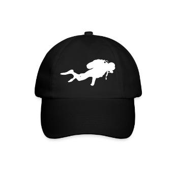 Taucher Diver Tauchen Silhouette Taucherbrille - Baseballkappe - Schwarz/Schwarz - Vorne