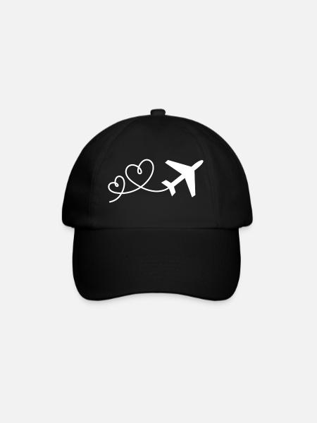 Flieger mit Herz Urlaub Reisen Fliegen Flugzeug - Baseballkappe - Schwarz/Schwarz