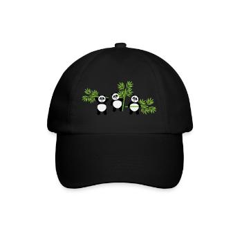 Kawaii Panda mit Bambus – Spaßiges und zartes Muster - Baseballkappe - Schwarz/Schwarz - Vorne