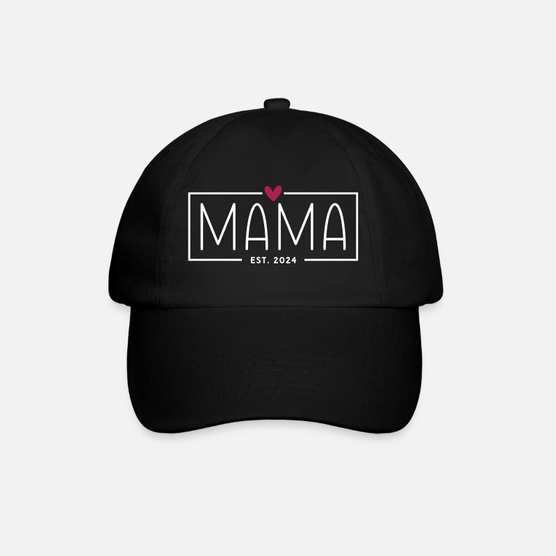 Mama Est 2024 - Herz - Mama 2024 Geschenk - Baseballkappe - Schwarz/Schwarz