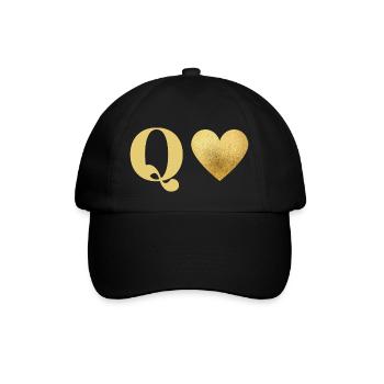 Buchstabe q goldenes Herz - Baseballkappe - Schwarz/Schwarz - Vorne