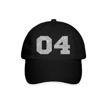 Nummer 4 Silberner Glitzer - 4. Jahrestag - Baseballkappe - Schwarz/Schwarz - Vorne