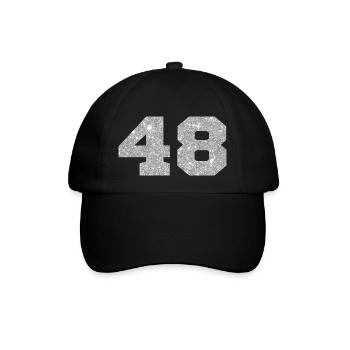Number 48 Silver Glitter - 48th Anniversary - Baseball Cap - black/black - Front