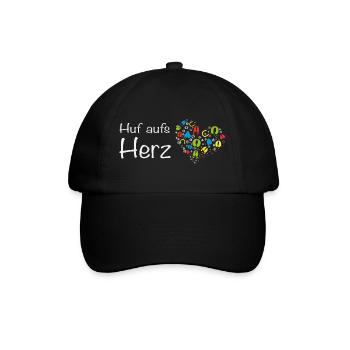 Huf aufs Herz - Hand aufs Herz! Wortspiel Tiere - Baseballkappe - Schwarz/Schwarz - Vorne