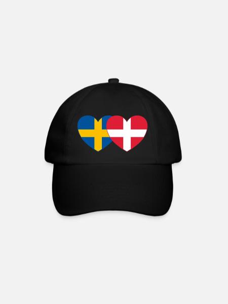 Schweden Dänemark Flagge Herz - Basebollkeps - svart/svart