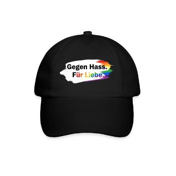 Gegen Hass Für Liebe Regenbogen T-Shirt CSD Pride - Baseballkappe - Schwarz/Schwarz - Vorne