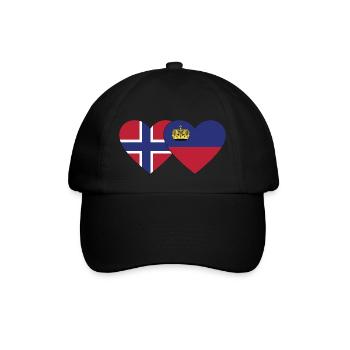 Norwegen Liechtenstein Flagge Herz - Baseballkappe - Schwarz/Schwarz - Vorne