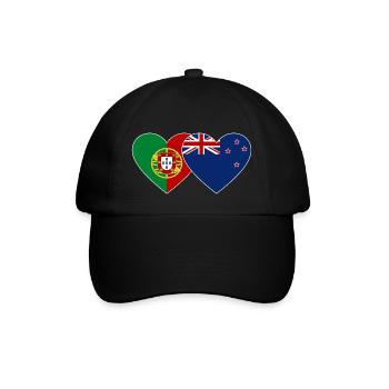 Portugal Neuseeland Flagge Herz - Baseballkappe - Schwarz/Schwarz - Vorne