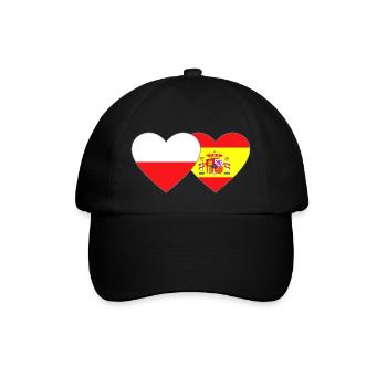 Polen Spanien Flagge Herz - Baseballkappe - Schwarz/Schwarz - Vorne