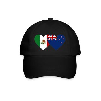 Mexiko Neuseeland Flagge Herz - Baseballkappe - Schwarz/Schwarz - Vorne