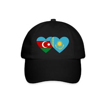 Aserbaidschan Kasachstan Flagge Herz - Baseballkappe - Schwarz/Schwarz - Vorne