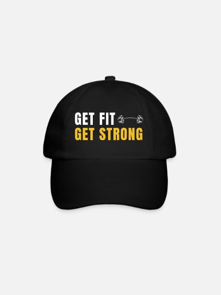 Get Fit Get Strong - Fitnessgeschenk mit Hanteln - Baseballkappe - Schwarz/Schwarz