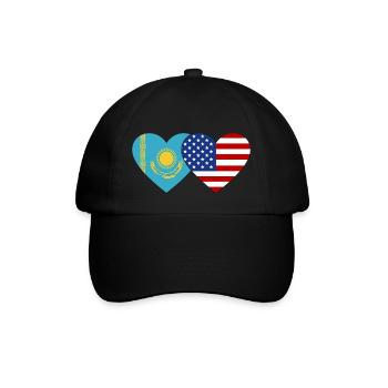 Kasachstan USA Flagge Herz - Baseballkappe - Schwarz/Schwarz - Vorne