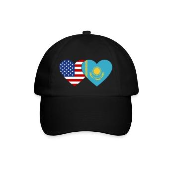 USA Kasachstan Flagge Herz - Baseballkappe - Schwarz/Schwarz - Vorne