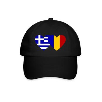 Griechenland Rumänien Flagge Herz - Baseballkappe - Schwarz/Schwarz - Vorne