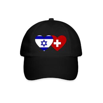Israel Schweiz Herz Flagge - Baseballkappe - Schwarz/Schwarz - Vorne