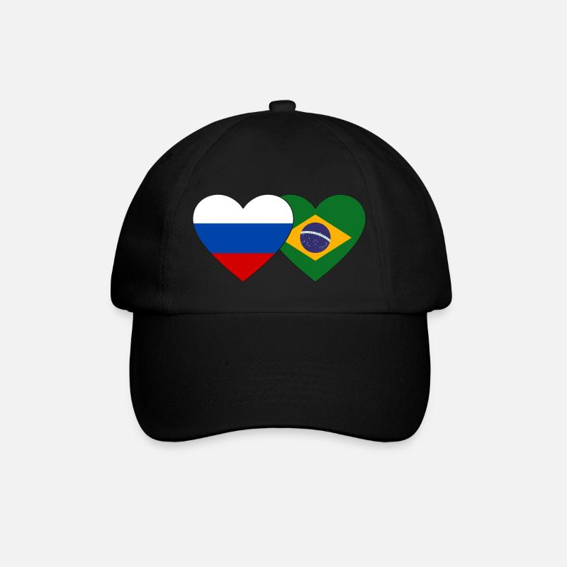 Russland Brasilien Flagge Herz - Baseballkappe - Schwarz/Schwarz