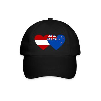 Österreich Neuseeland Flagge Herz - Baseballkappe - Schwarz/Schwarz - Vorne