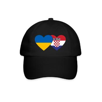 Ukraine Croatia flag heart - Baseball Cap - black/black - Front