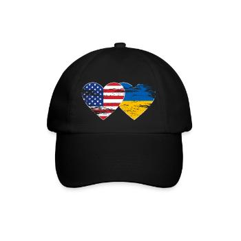 USA Ukraine flag heart used - Baseball Cap - black/black - Front