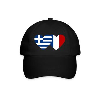 Griechenland Frankreich Flagge Herz - Baseballkappe - Schwarz/Schwarz - Vorne