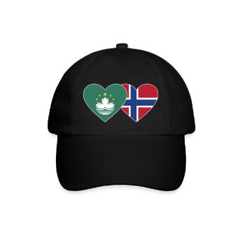 Macau Norwegen Flagge Herz - Baseballkappe - Schwarz/Schwarz - Vorne