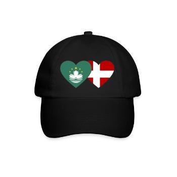 Macau Dänemark Flagge Herz - Baseballkappe - Schwarz/Schwarz - Vorne