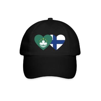 Macau Finnland Flagge Herz - Baseballkappe - Schwarz/Schwarz - Vorne