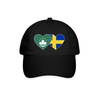 Macau Schweden Flagge Herz - Baseballkappe - Schwarz/Schwarz - Vorne