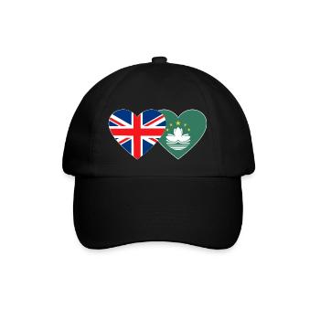 Großbritannien Macau Flagge Herz - Baseballkappe - Schwarz/Schwarz - Vorne