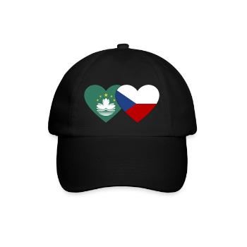 Macau Tschechien Flagge Herz - Baseballkappe - Schwarz/Schwarz - Vorne