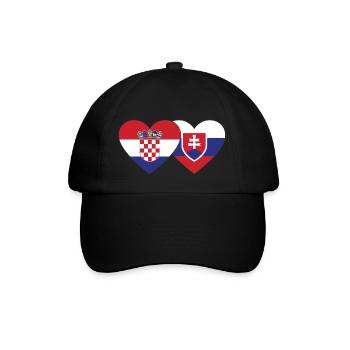 Croatia Slovakia Flag Heart - Baseball Cap - black/black - Front