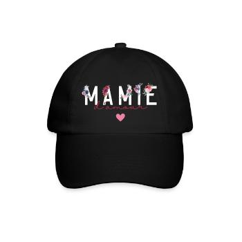 Mamie d’amour fleurs- idée cadeau mamie - Casquette classique - noir/noir - Devant