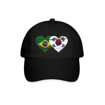 Brazil South Korea flag heart used - Baseball Cap - black/black - Front