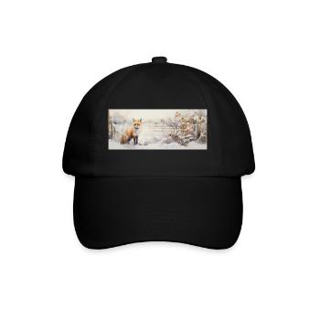 Fuchs Landschaft Schnee - Baseballkappe - Schwarz/Schwarz - Vorne
