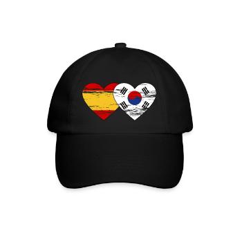 Spain, South Korea, flag, heart used - Baseball Cap - black/black - Front