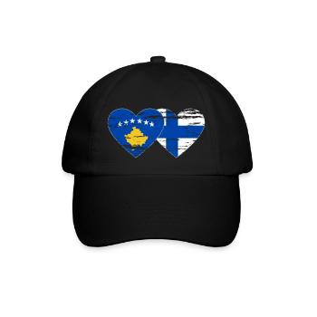 Kosovo Finland flag heart used - Baseball Cap - black/black - Front